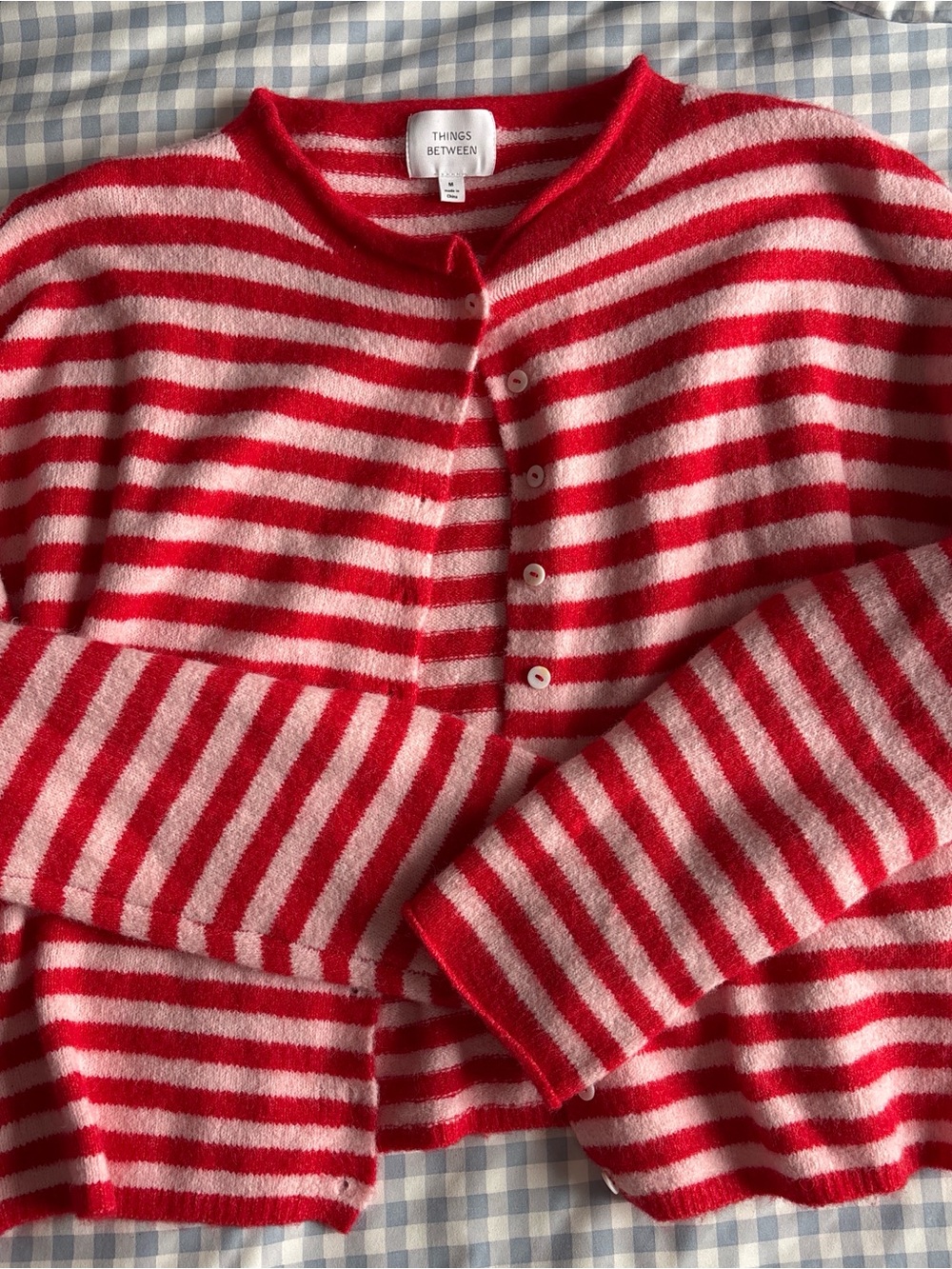 Things Between Red & Cream Striped Button-Front Cardigan